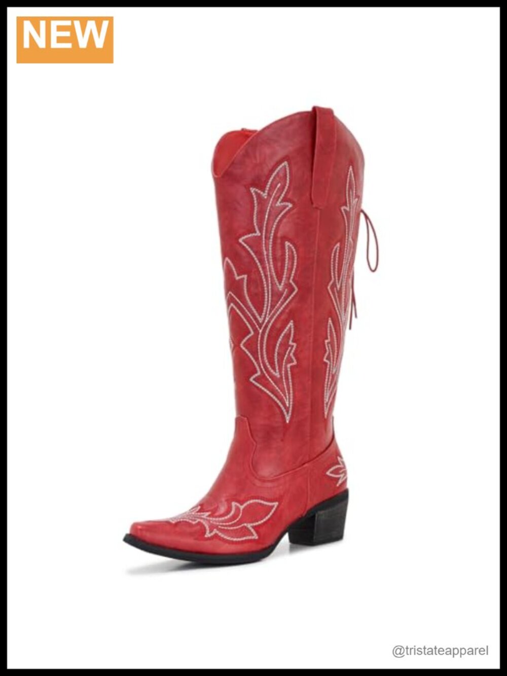 Wide Calf Cowboy Boots Knee High Square Toe Faux Leather Cowgirl Boots
